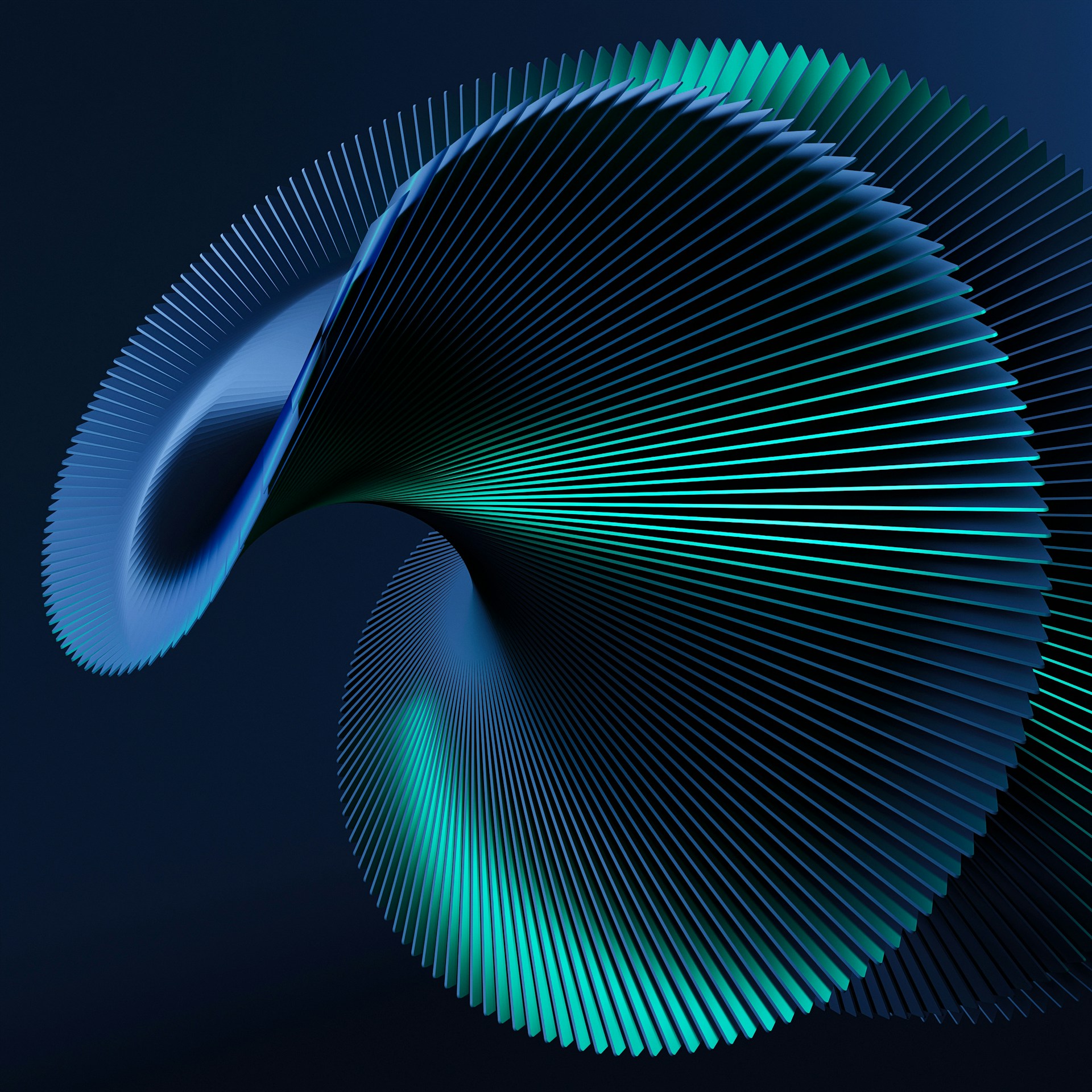 Abstract 3D render of a blue and teal spiral