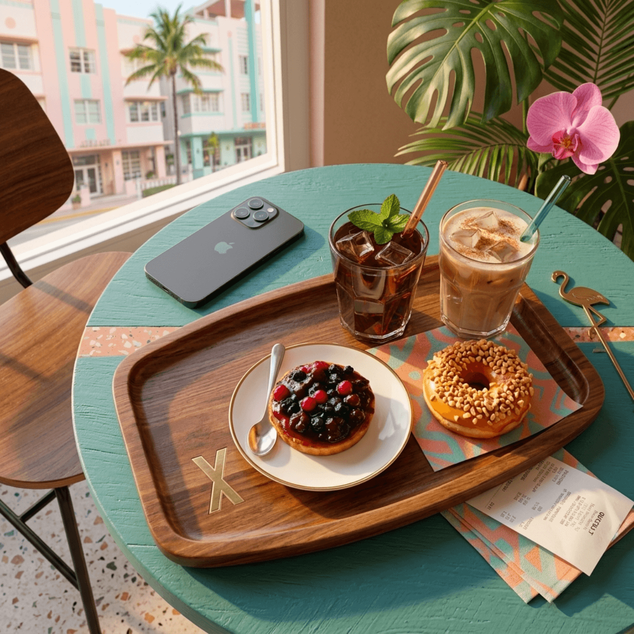 Flat-lay of a breakfast tray shot for a brand feed
