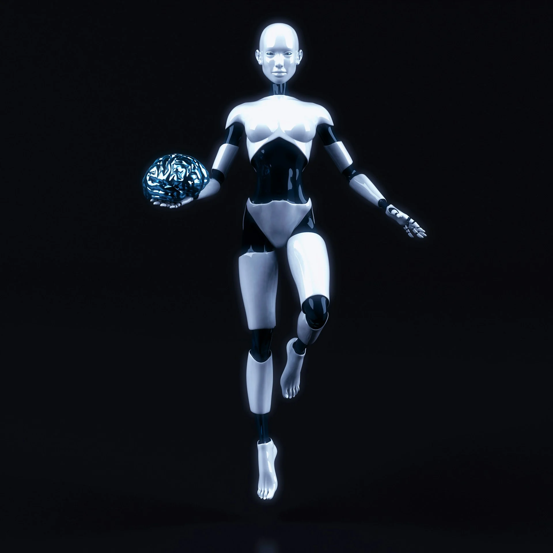 Humanoid robot holding a glowing digital brain