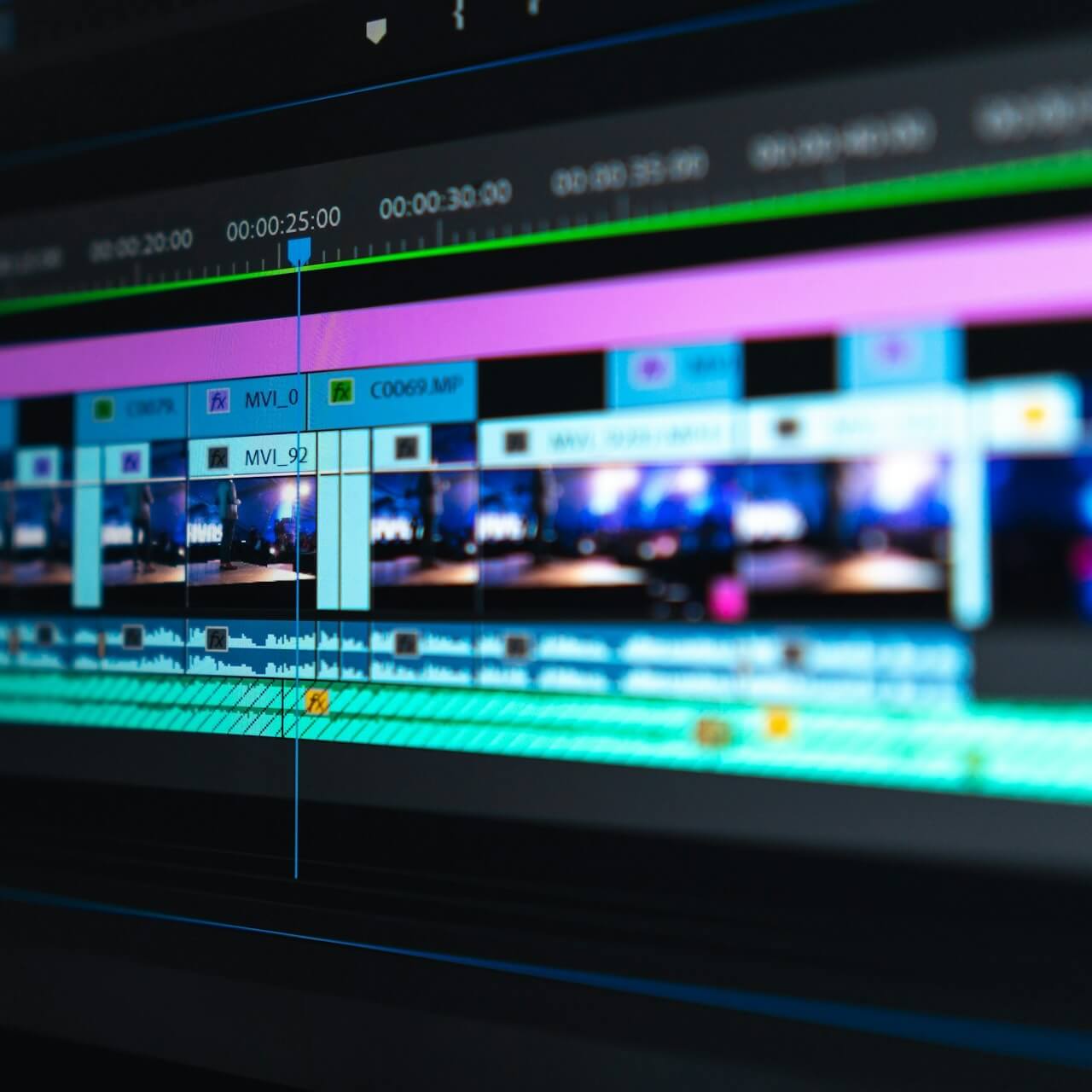 Video editing timeline for an AI-generated ad campaign
