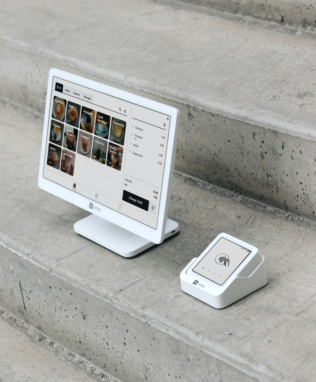 E-commerce checkout terminal mockup on a set of steps