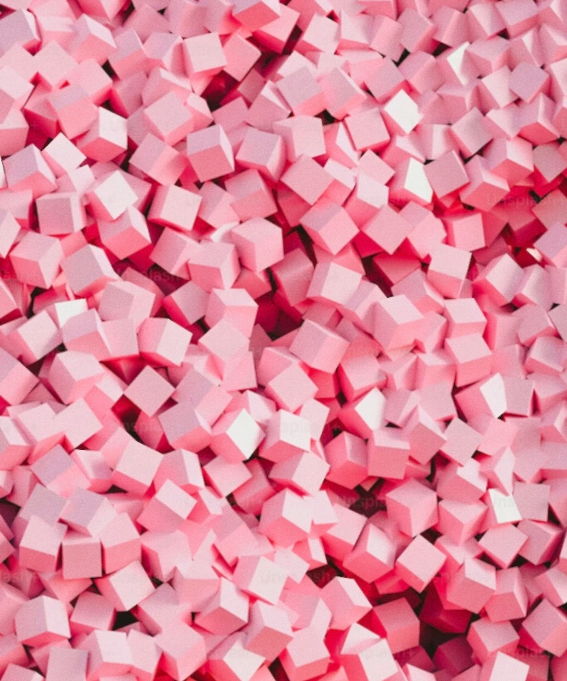 Close-up texture of small pink cubes